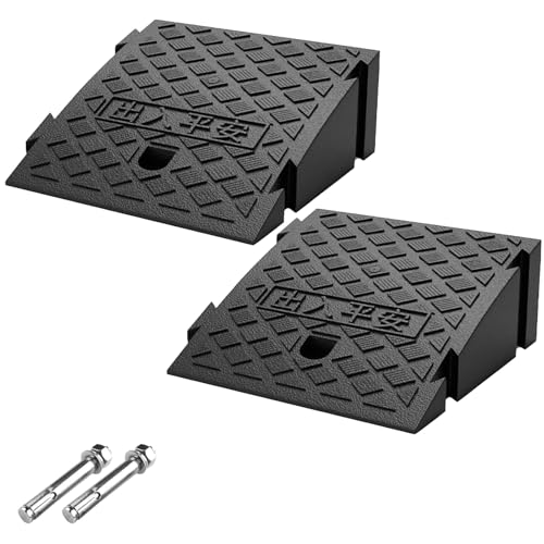 2 Pcs Rampa de Bordillo, Altura de Elevación 2.7-7.5 pulgadas, Rampa Portátil Ligera de Plástico para Entrada, Rampa de Umbral para Silla de Ruedas, Diseño Enlazable, para Montacargas, Camiones, Autobuses, Autos, Sillas de Ruedas, Bicicletas miniatura 1