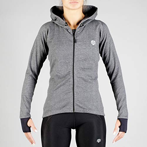 MOROTAI NAKA Comfy Performance - Sudadera con capucha y cremallera, todo el año, Mujer, color gris oscuro, tamaño large