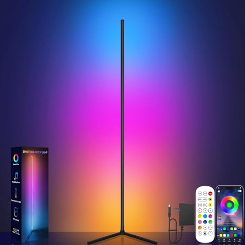 Tyute LED Stehlampe Wohnzimmer, RGB Ecklampe Dimmbar mit Fernbedienung und App-Steuerung, Musik Sync, DIY-Modus & Timing -Funktion für Schlafzimmer Spielzimmer