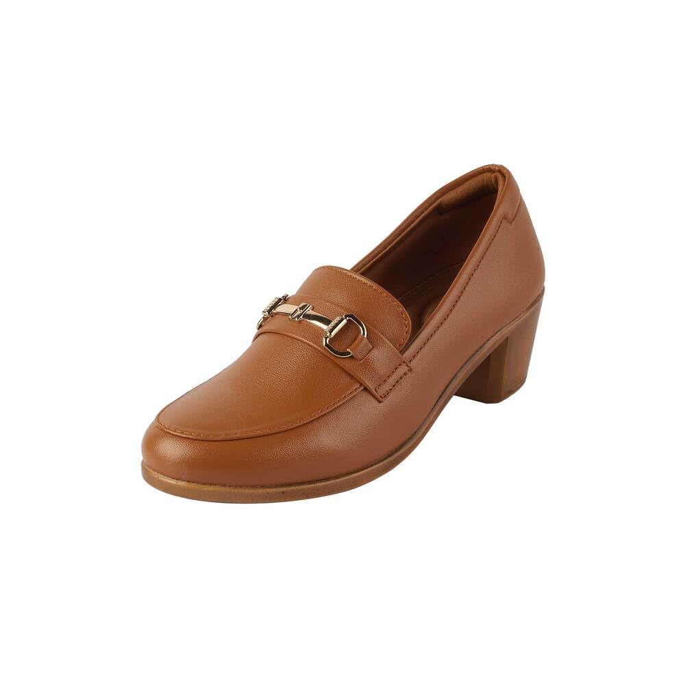 Men's Leather Loafers with Decorative Metal Bit and Low Block Heel