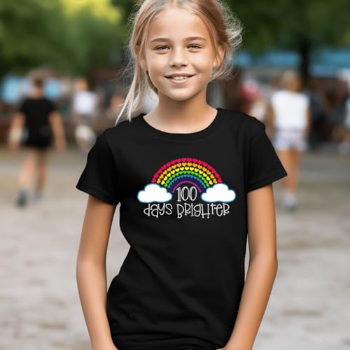 Image of Kids Little Boys Girls 100 Days of School Shirt Short Sleeve Funny Graphic Letters Print Celebration Top