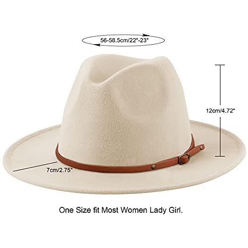 Lanzom Women Lady Retro Wide Brim Floppy Panama Hat Belt Buckle Wool Fedora Hat Fit Size 6 8/7-7 1/4 (X Belt-Beige, One Size) #TOP1