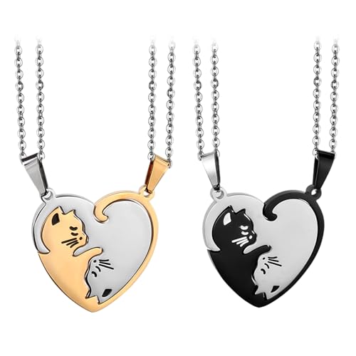 Lot de 2 Paires de Colliers pour Couple - Commémoratifs d'Amitié, d'Amour, Assortis, Bff - pour Anniversaires, Danses, Dîners - Laiton