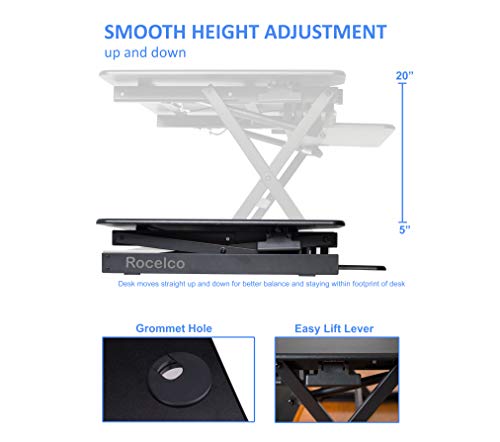 Rocelco 38" Height Adjustable Standing Desk Converter With Anti Fatigue Mat Bundle - Sit Stand Computer Workstation Riser - Dual Monitor Retractable Keyboard Tray Gas Spring - Black (R Dadrb-38-Mafm) #TOP1
