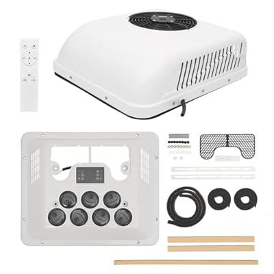 JAYGOVAN 12V RV Air Conditioner Cooling with Heating Universal Electric Air Unit 6000BTU Rooftop Air Conditioner Easy Install Non-Ducted Rooftop Unit for RVs, Camper and Trucks