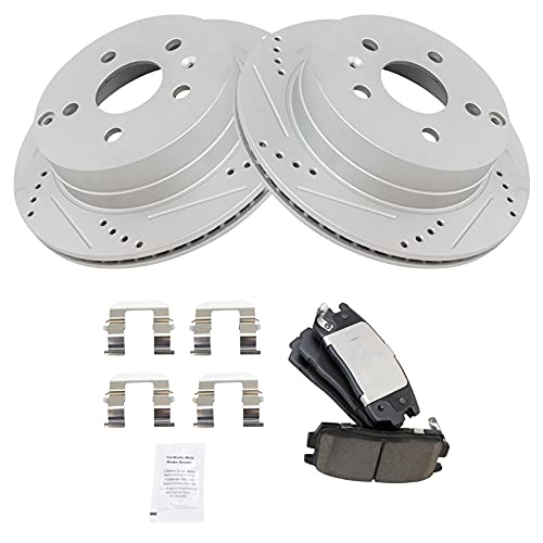 Image of TRQ Performance Rear Brake Pad and Rotor Set Ceramic Vented Coated Compatible with 2010-2017 Chevrolet Equinox GMC Terrain