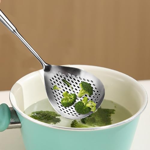 Stainless Steel Skimmer Ladle | Ergonomic Strainer Spoon | Kitchen Strainer Spoons | Slotted Spoons Home Cooks | Frying Skimmer Spoon with Clip | Heat-Resistant for Frying or Skimming - immagine 4