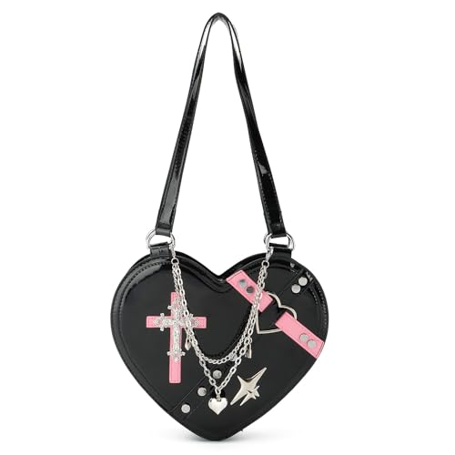 SUKUTU Cute Heart Shaped Shoulder Bag for Women Girls Rivet Studded Gothic Purse Crossbody Bag