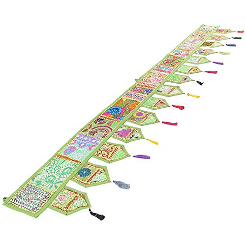 Eyes of India - Colorido Puerta Ventana Cenefa Toran Colgante de Pared India Boho Elegante Decoración Bohemia Adorno Hecho a Mano - Verde Claro, 78 X 13 in. (200 X 33 cm)