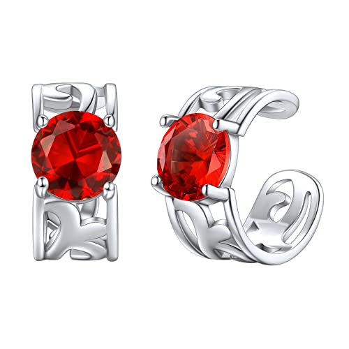 Chicsilver 925 Sterling Silver Red Ruby Birthstone Celtic Knot Round Huggie Ear Cuff Earrings For Women Clip On Cartilage Ear Cuffs Hypoallergenic - July #TOP8