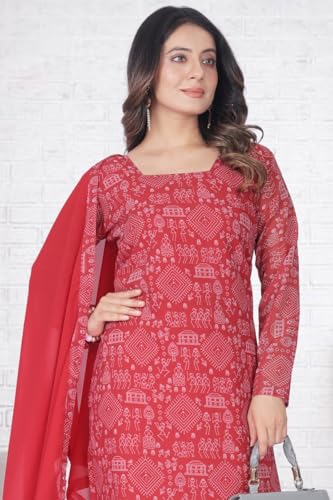 Image of Women's Printed Kurti with Georgette Dupatta, Full Inner Lining, Lightweight Ethnic Set