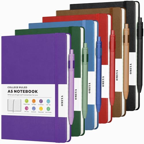 Cahier ligne couverture rigide A5 lot de 6 bloc-notes en vrac papier 100g OMEYA