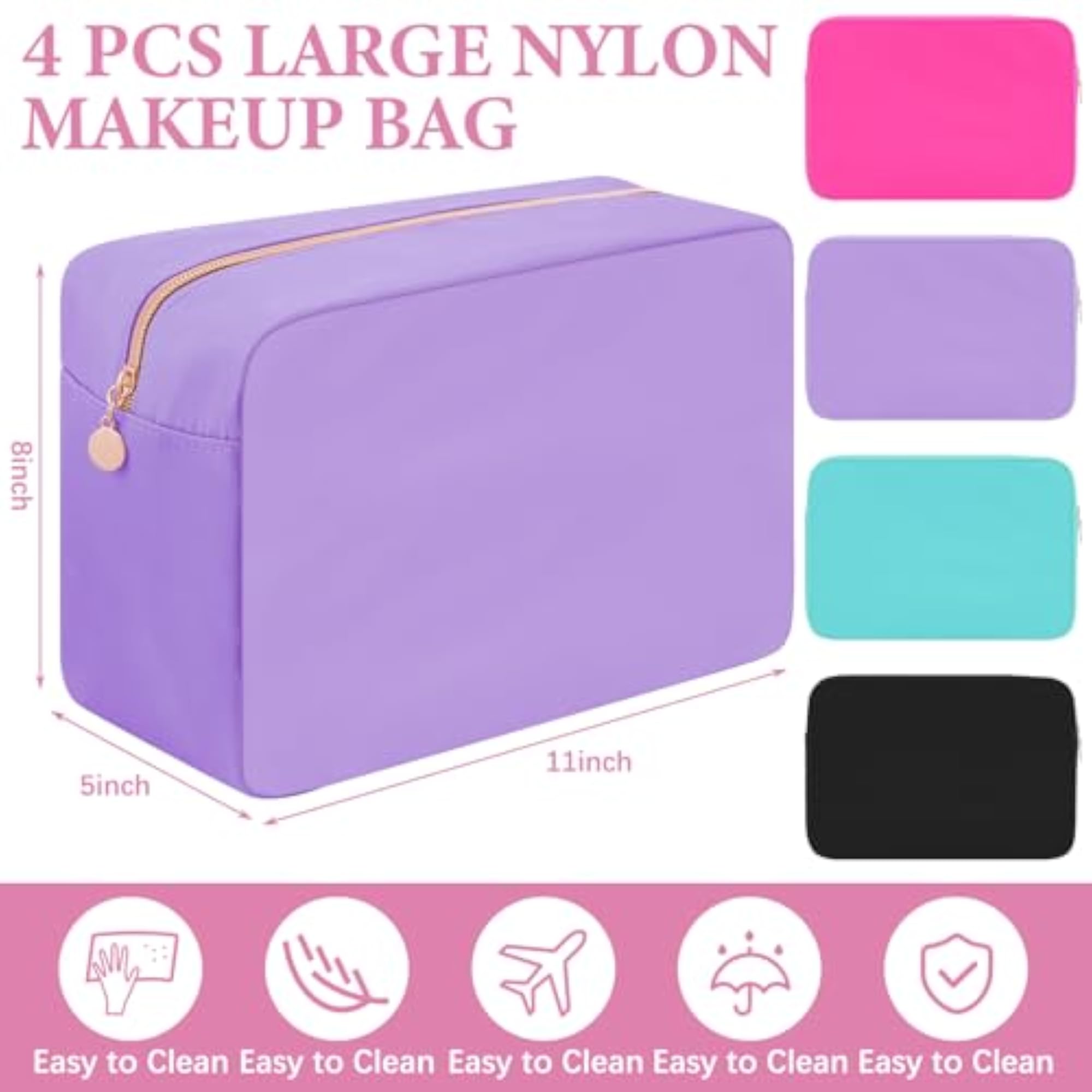 4 Pcs Nylon Makeup Bag Set for Women, Vibrant Colors