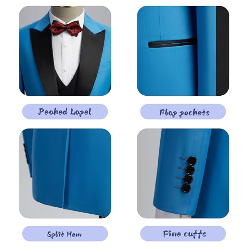 Mens Tuxedo 4 Pieces Slim Fit Suit Blazer Peaked Lapel Vest Pants Shirt Party Wedding Prom Business3