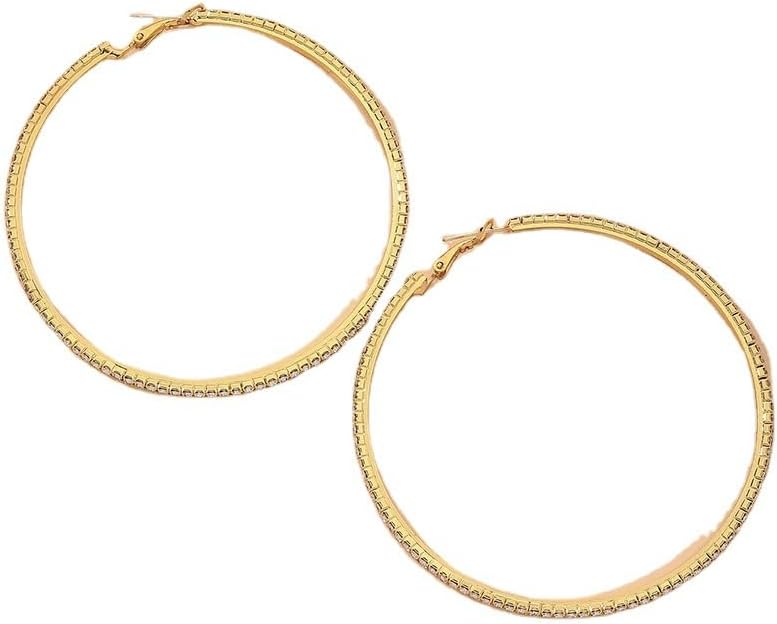 Oversized Silver Rhinestone Hoop Earrings for Women Large Sparkle Crystal Circle Dangle Statement Fashion Jewelry Accessory Party Night Gift