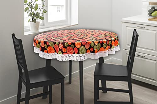 Image of The Furnishing Tree Round Shape Center Table Cover WxL 48x48 inches with White Border lace