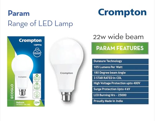 Image of Crompton Param 22W Round B22 LED Cool Day Light pack of 4