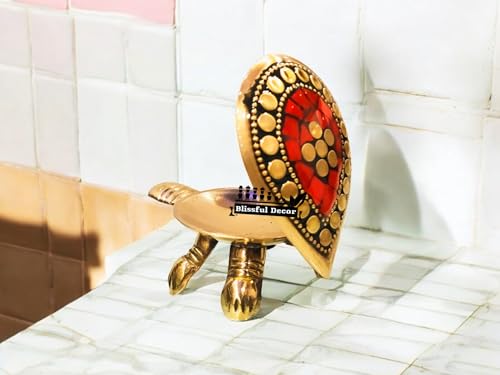Image of Presents Feng Shui Tortoise Wish Fulfilling Brass Tortoise with Secret Wish Compartment Tortoise for Good Luck for Home [Peacock Design] Small weight-85gms