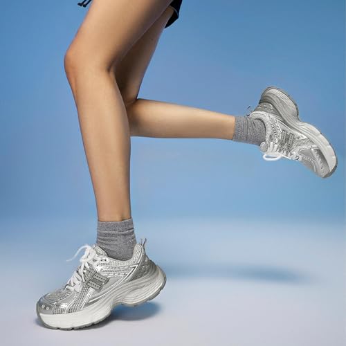 Image of BEAU TODAY Chunky Sneakers for Women, Womens Fashion Sneakers, Lightweight Leather Sneakers for Women, Comfortable Casual Lace-Up Breathable Dad Shoes