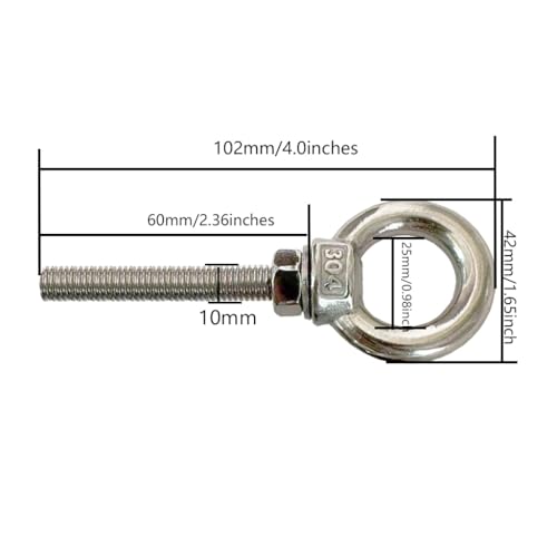 Image of Shoulder Eye Bolt, 2 PCS M10 Heavy Duty Lifting Ring 2.4 inch Threaded Eyebolt Lifting Ring Eye Bolts with Nuts and Flat Washers(Thread Length 60mm)
