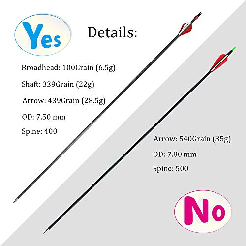 Jocoo 12 Pack 30 Inch Carbon Arrows, Hunting and Target Practice Arrows for Compound Bow and Recurve Bow, Spine 400 with Removable Tips - Thumbnail 4