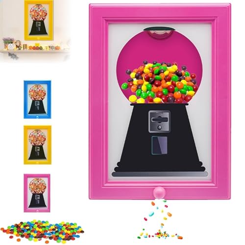 Handy Candy Dispenser Picture Frame, Gumball Machine in Frame for Candy, Nuts, Dog & Cat Treats, Interactive Fast Distribution, Perfect for Birthday, Holiday Gifts, Office & Classroom Decor (pink)