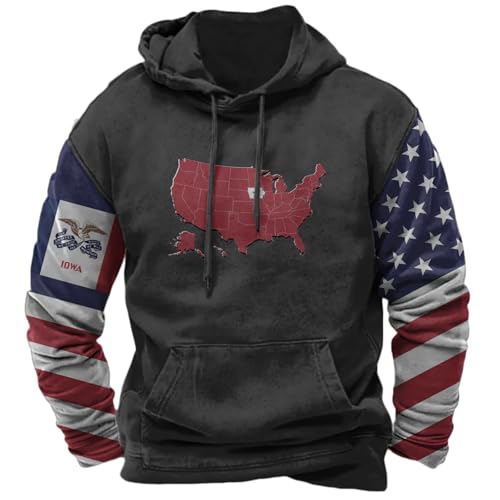MARSVOVO Patriotic American States Flag Hoodie for Men Personalized Custom Oversized Comfy Graphic Hooded Sweatshirts