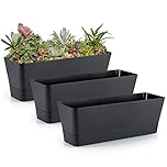 Skelang 3 Pcs Small Rectangle Plant Pot, Succulent Planter Box with Drainage Holes, Planter Trough for Coffee Table, Dining Table, Outdoor Table, Windowsill (Black)