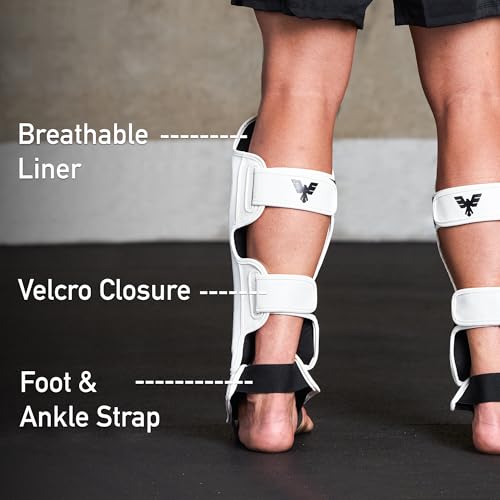 Image of Elite Sports Muay Thai Shin Guards Kickboxing MMA Muay Thai Leg Instep Protective Pads, Martial Art Kicking Sparring Training Gear for BJJ Karate Boxing Taekwondo (Solid White, LXL)