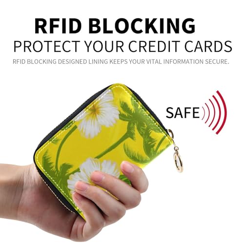 Zip Around Wallet for Women Credit Card Protector RFID Blocking Leather Zipper Wallet with Coin Pouch Tropical Hibiscus Flowers Yellow2