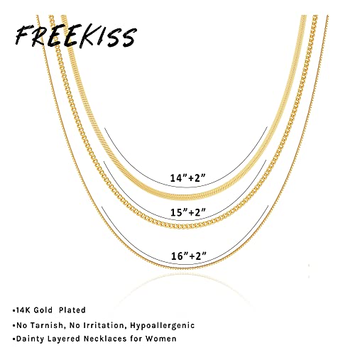 Image of Freekiss Layered Necklace Set for Women Stackable | Herringbone Snake Cuban Rope Chain, Dainty Choker, Layered Stackable, Non Tarnish, Hypoallergenic, Adjustable 14-18.5 inch