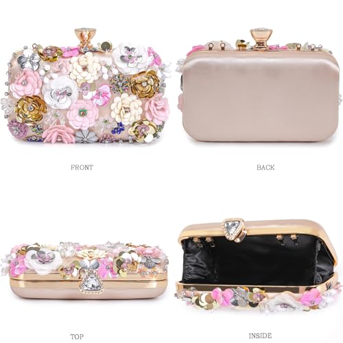 Image of BBTT.ful Women Clutches Flower Evening Handbag Chain Strap Shoulder Bag handbag Wedding bag purse