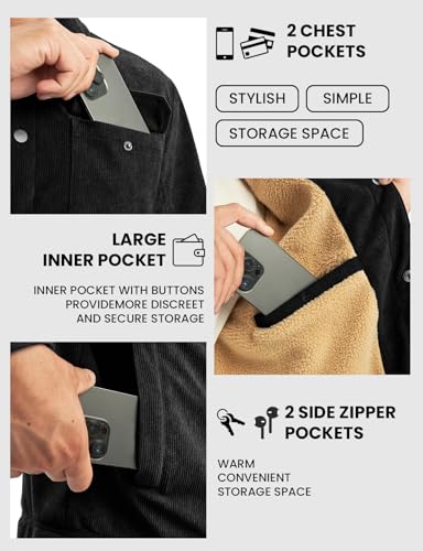 Image of TBMPOY Men's Corduroy Jacket Fleece Sherpa Winter Trucker Work Cargo Coat