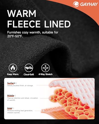 GAYHAY Women's Fleece Lined Joggers Water Resistant - Thermal Waterproof Zip Pockets Hiking Winter Golf Pants Running Ski3