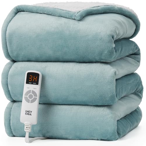 EHEYCIGA Heated Throw - Heating Blanket with 9 Levels & 10 Hr Auto Off, Soft Cozy Sherpa Blanket, 50 x 60 Inches