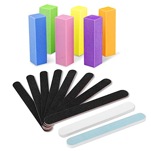 Nail Files and Buffer Set, 16 Pcs Professional Manicure Tools Kit, Double Sides 100/180 Grit Emery Board Rectangular Art Care Buffer Block Polisher for Natural and acrylic nails