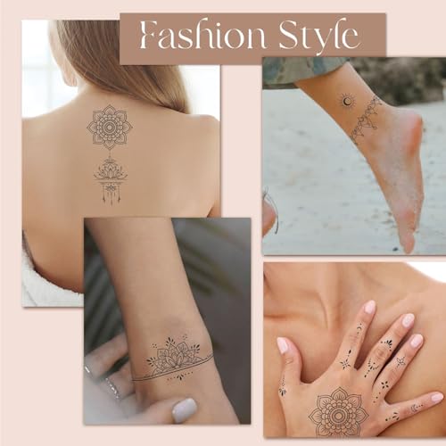 4 Sheets Black Temporary Tattoo Stickers for Women Girls Mandala Lotus Flower Body Fake Tattoo Stickers - Image 5