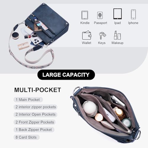 Image of Crossbody Bags for Women Rfid Travel Crossbody Purses Leather Handbags Medium Shoulder bag with Adjustable Strap