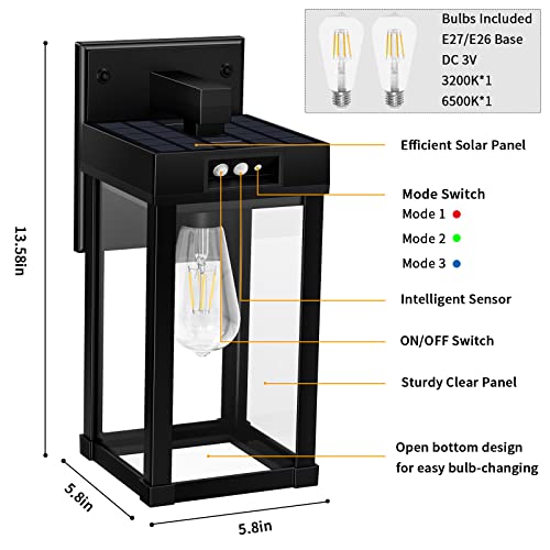 Yomisga YOSWL003 Solar Wall Lights Outdoor Dusk To Dawn Porch Lighting, Exterior Light Fixtures Wall Mount Waterproof Solar Wall Lantern thumb #5