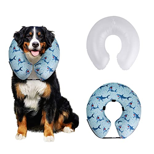 CuteBone Inflatable Dog Donut Collar with Removable Soft Fleece Covers for Small/Medium/Large Dogs and Cats After Surgery GWB05L