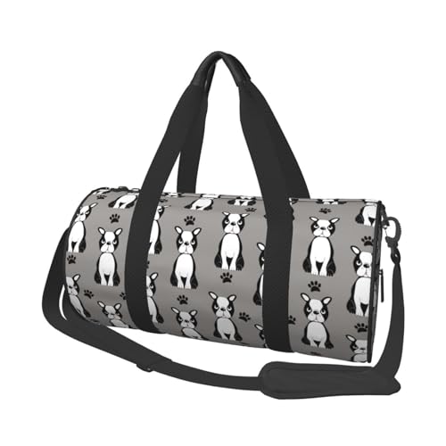 Large Duffle Bag for Travel - Cute Boston Terrier Dog Gray Gym Bag for Women Men, Foldable Travel Bags for Women Men with Zippered Multiple Pockets