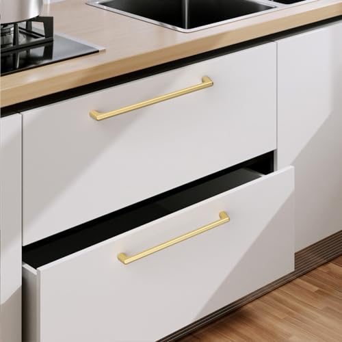 Image of 9BUILD 10 Pack 6.25 Inch Gold Cabinet Handles - Kitchen Hardware Pulls for Cabinets