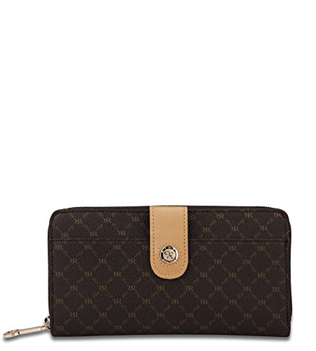 Signature Button Zip Wallet in Brown4