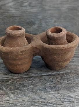 Marassa Double Clay Ritual Vessel, Traditional Haitian Ceremonial Pottery, Brown(Marassa 2)