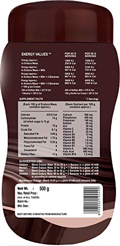 Image of Endura Weight Mass Gainer, Post Workout, 74 g Carbohydrate, 15 g Protein, Healthy Fats (Cappuccino) Brawn, 500 g