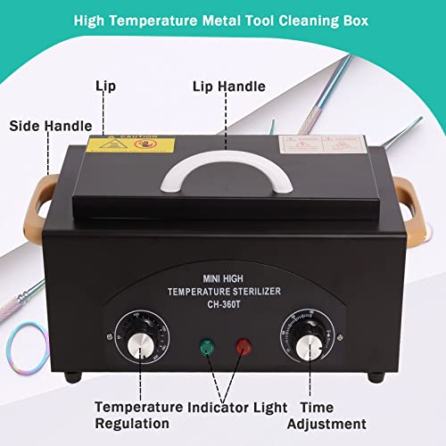 Sterilizer For Nail Tools High Temperature Metal Cleaning 2L Tattoo Equipment High Temp For Spa Salon Barber Shops Salon Hairdressing Tool Earrings Dry Heat Multi-Functional With Timer Manicure Black #TOP1