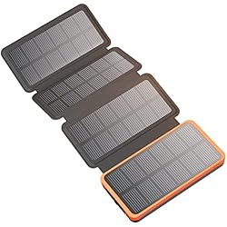 Placa Solar Portatil Para Movil Hiluckey Cargador Solar 25000mAh, Portátil Power Bank con 4 Paneles Solares y 3 Puertos, USB C Carga Rápida Impermeable Batería Externa para Smartphones, Tabletas y Acampar al Aire Libre