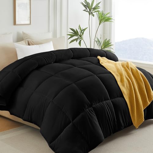 Image of L LOVSOUL Down Alternative Twin Comforter Duvet Insert,All Season Duvet Insert with Corner Tabs,Black Comforter Twin 68x90Inches
