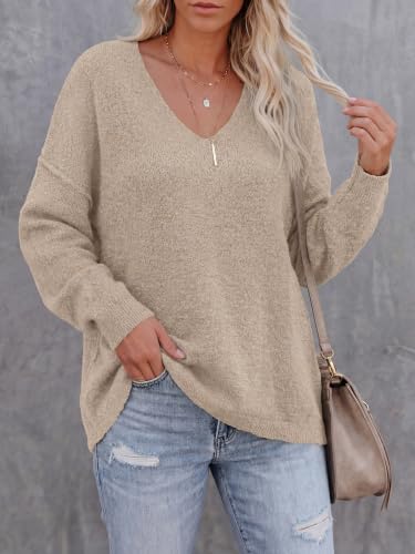 BTFBM Women's Loose Knitted Casual Sweaters,Khaki,L — view 2