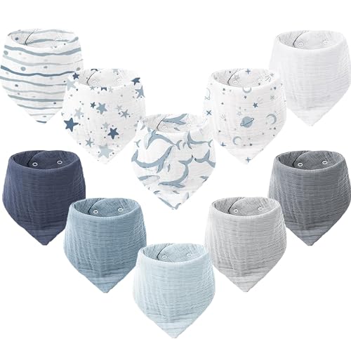 Image of Konssy Muslin Baby Bibs 10 Pack Baby Bandana Drool Bibs 100% Cotton for Unisex Boys Girls